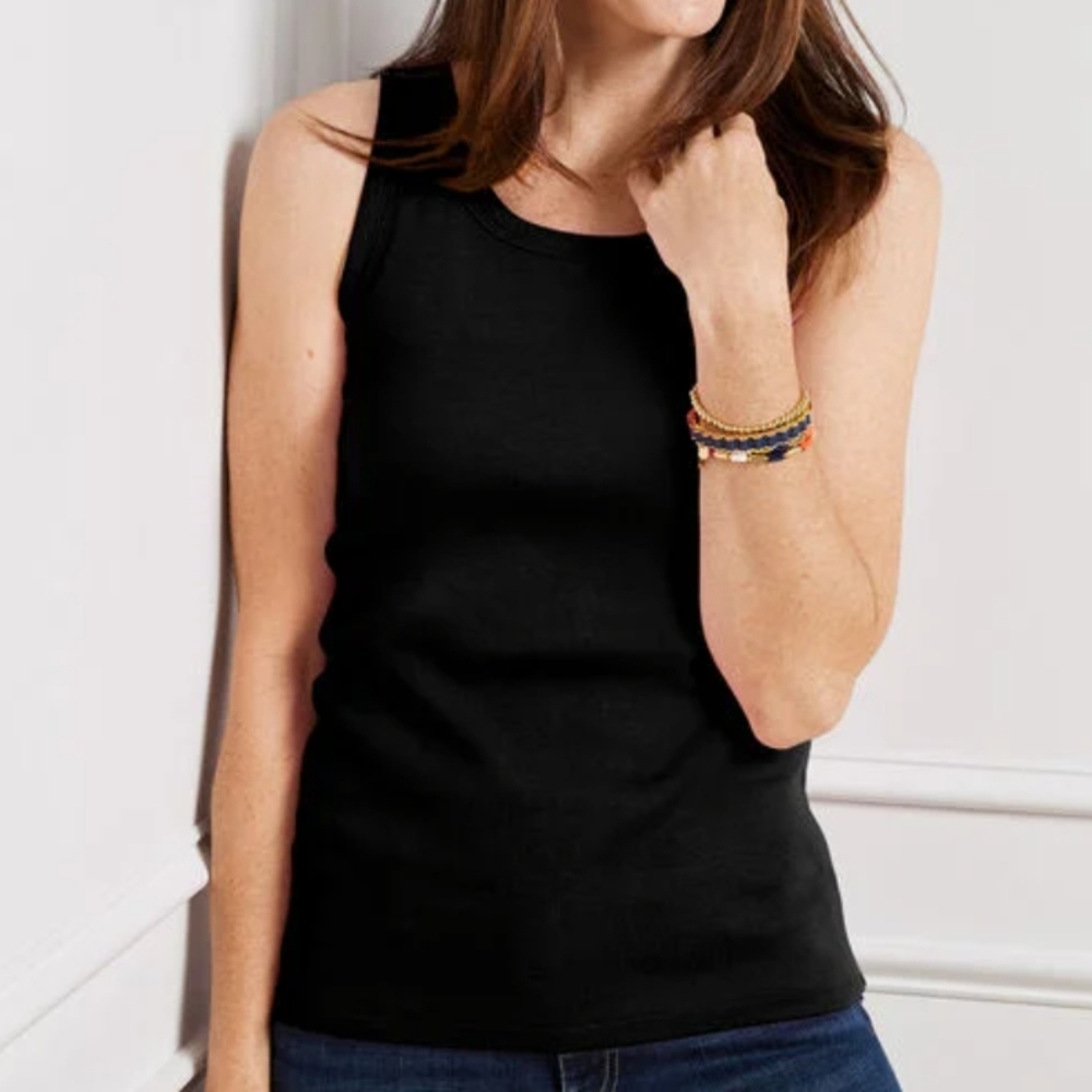 Talbots Black Ribbed Tank Top Sweater Shirt, Pima Cotton Petite XL